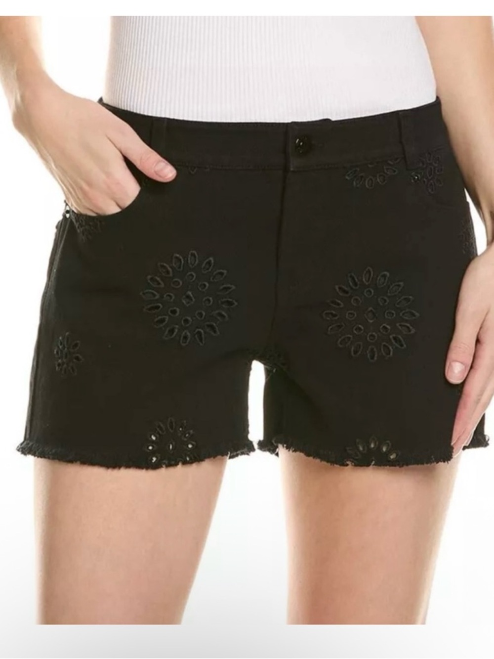 The Kooples Black Embroidered Eyelet Denim Shorts